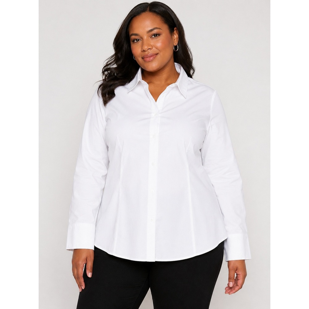 Lane Bryant Hidden Button White Stretch Shirt Plus Size 26W NWT Workwear